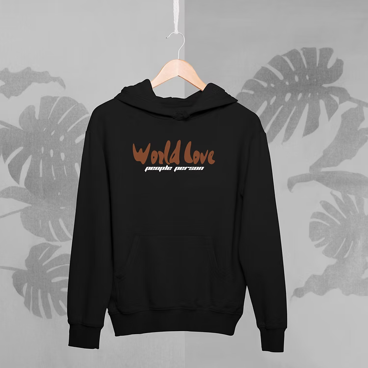 Black hoodie with World Love 