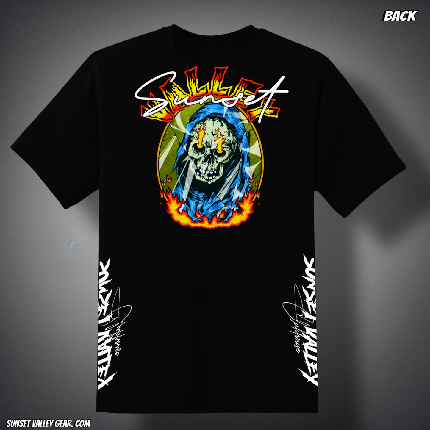 Sunset Valley Gear metal Eagle 2.0 back view Heavy metal vibes, skull, California USA design for everyone unisex on sale