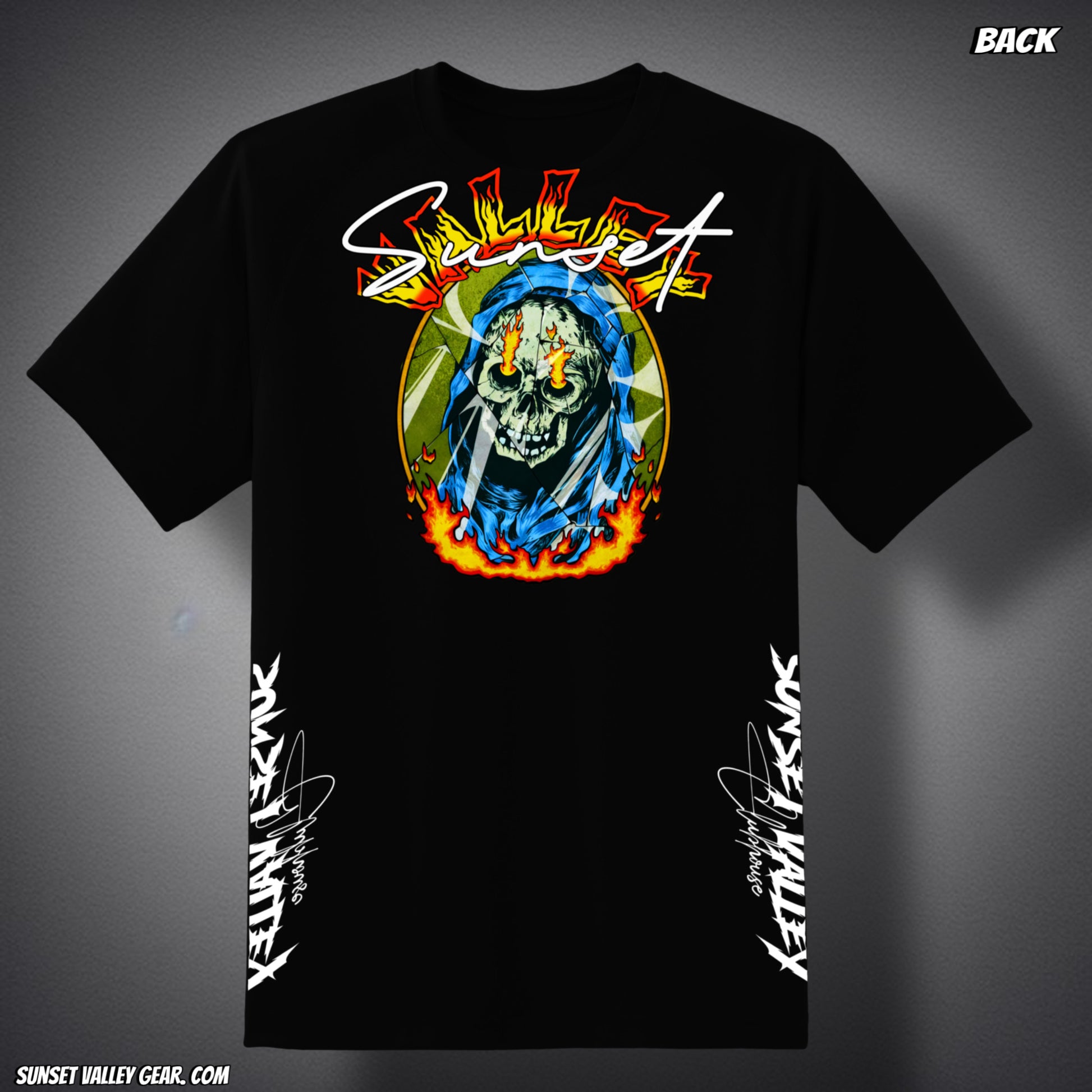 Sunset Valley Gear metal Eagle 2.0 back view Heavy metal vibes, skull, California USA design for everyone unisex on sale